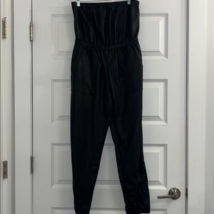 Black faux-leather jumpsuit
